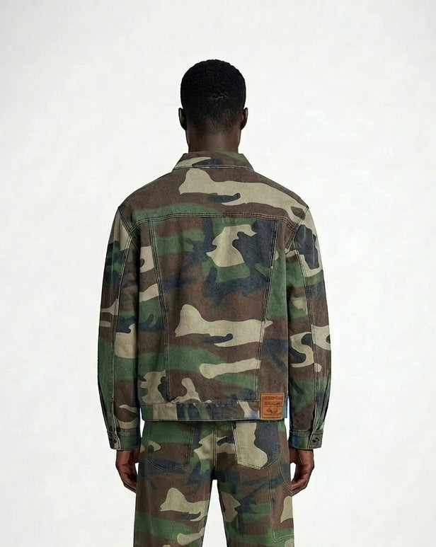 Double Dose Denim Woodland Camo Jean Jacket