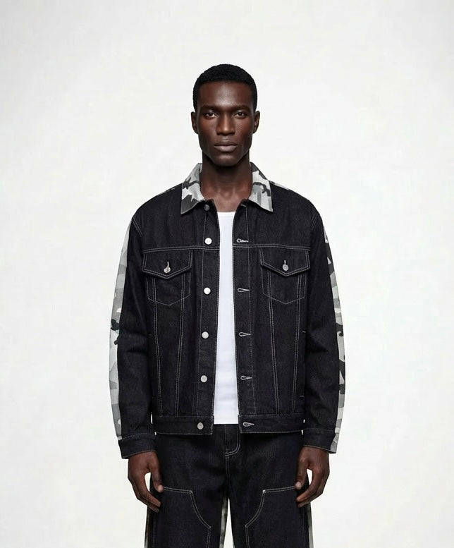 Double Dose Denim Snow Camo Jean Jacket