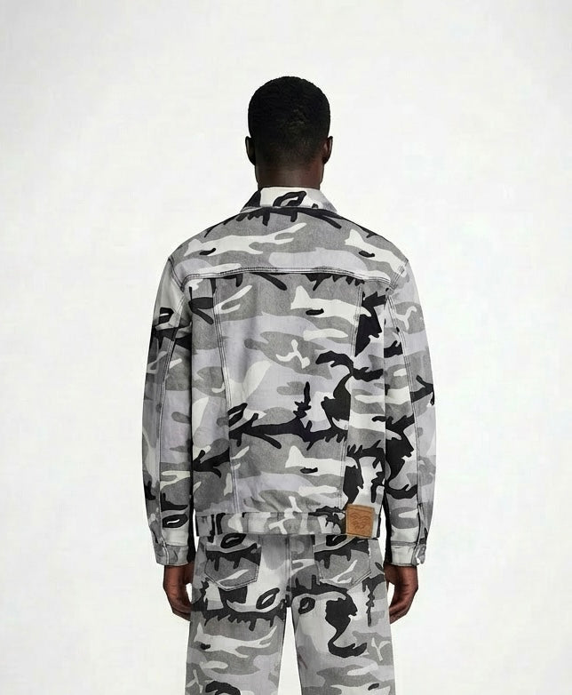 Double Dose Denim Snow Camo Jean Jacket