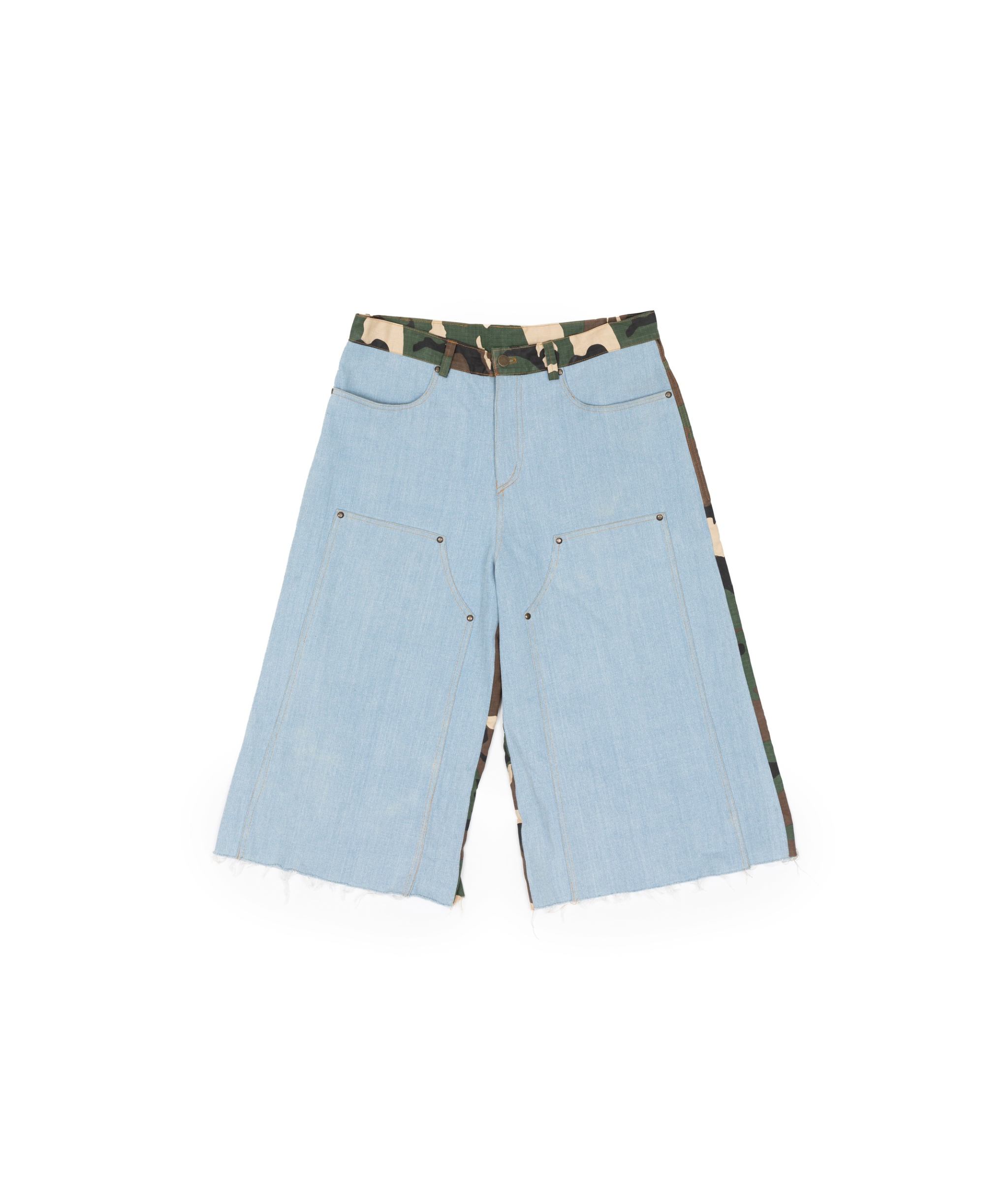 Half & Half Camo Jean Shorts